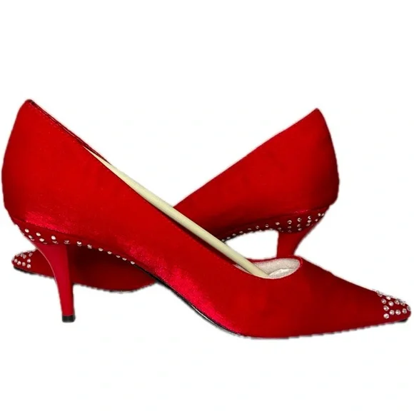 VALENTI FRANCO Garcona Sparkly Red Slip-On Heels LeatherSoles Sz 8M - Picture 6 of 10